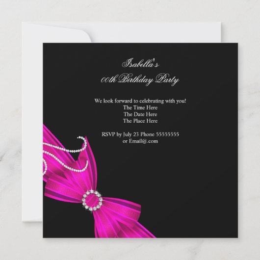 Invitation Parties scintillant Hot rose Diamond Bow Noir Anni (Dos)