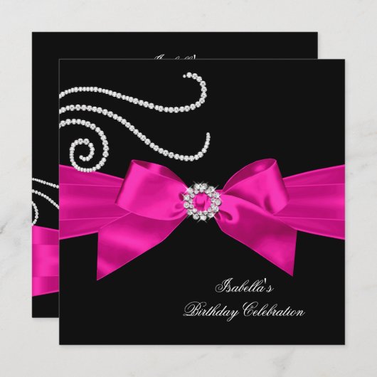 Invitation Parties scintillant Hot rose Diamond Bow Noir Anni (Devant / Derrière)