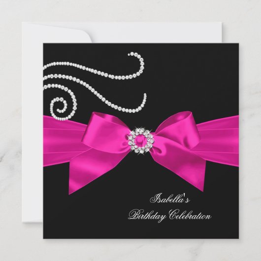 Invitation Parties scintillant Hot rose Diamond Bow Noir Anni (Devant)