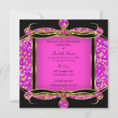 Invitation Parties scintillant Hot rose or noir fête d'annive (Devant)