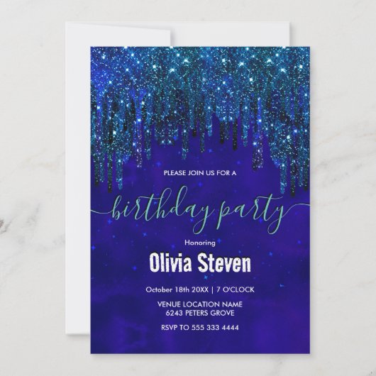 Invitation parties scintillant irisée girly gouttes dans l'ar (Devant)