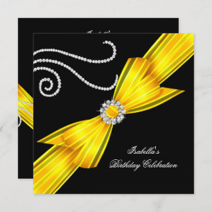 Invitation Parties scintillant Jaune Diamond Bow Noir Anniver