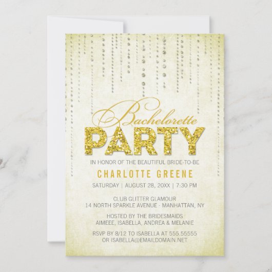 Invitation Parties scintillant Jaune Look Bachelorette Party  (Devant)