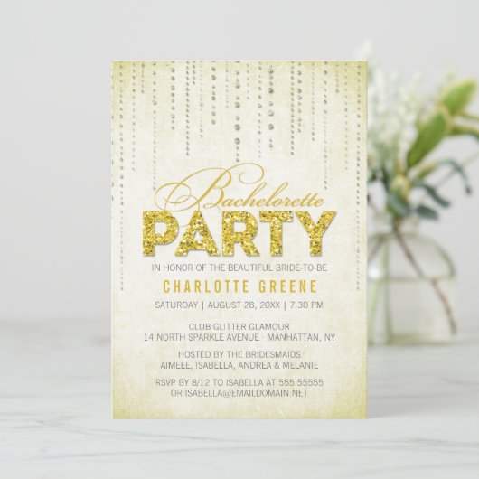 Invitation Parties scintillant Jaune Look Bachelorette Party  (Debout devant)