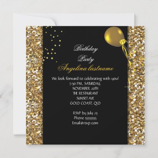 Invitation Parties scintillant jaune or talons fête d'anniver (Dos)