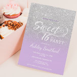 Invitation Parties scintillant lavande argentée ombre violet<br><div class="desc">Une douche à parties scintillant moderne et jolie en faux argent sombre avec bloc de couleur violet Sweet 16 anniversaire invitation avec typographie élégante avec motif violet ombre. Parfait pour un Sweet sixteen princesse.</div>