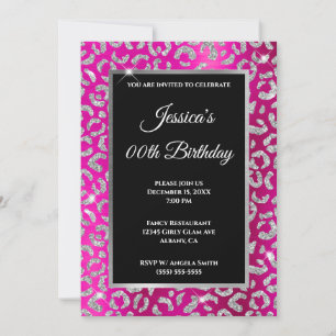 Invitation Parties scintillant Leopard Argent Hot Rose Poil A