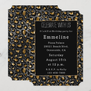 Invitation Parties scintillant Léopard Noir Or