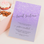 Invitation Parties scintillant lilas violet élégante typograp<br><div class="desc">Une typographie moderne,  jolie chic et élégante douche à parties scintillant violet faux sombre avec bloc de couleur violet pastel bloc de couleur violet doux invitation de fête de 16 ans avec motif violet ombre.</div>