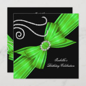 Invitation Parties scintillant Lime Diamond Bow Noir Annivers (Devant / Derrière)