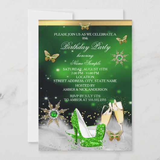 Invitation Parties scintillant Lime Green Butterfly Heels Gol (Devant)