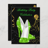 Invitation Parties scintillant Lime Green Gold fête d'anniver (Devant / Derrière)
