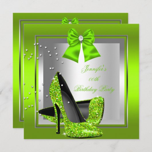 Invitation Parties scintillant Lime Green High Heure Annivers (Devant / Derrière)