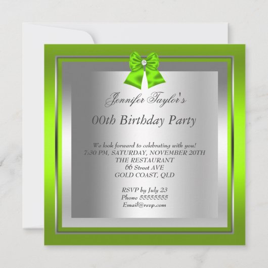 Invitation Parties scintillant Lime Green High Heure Annivers (Dos)