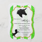 Invitation Parties scintillant Lime Unicorn Sweet 16 Annivers (Devant / Derrière)