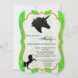Invitation Parties scintillant Lime Unicorn Sweet 16 Annivers
