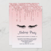Invitation Parties scintillant liquide rose moderne et cils A (Devant / Derrière)