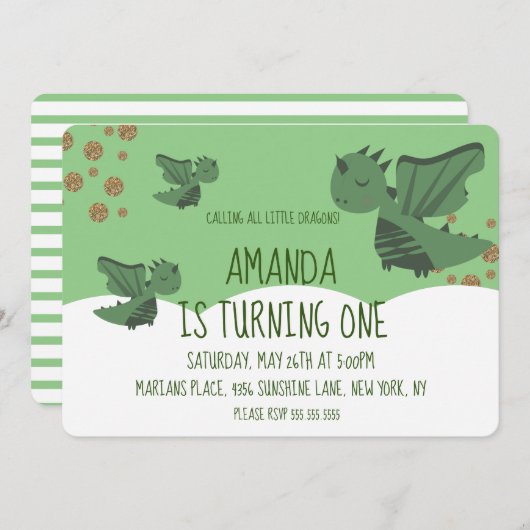 Invitation Parties scintillant Little Dragons et nuages Anniv (Devant / Derrière)