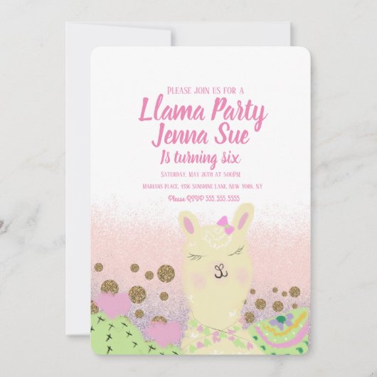 Invitation Parties scintillant Llama Anniversaire de fête Doo (Devant)