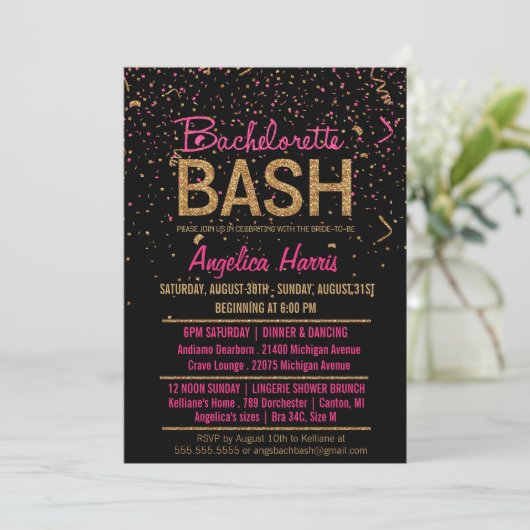Invitation Parties scintillant Look Confetti Bachelorette Fêt (Debout devant)