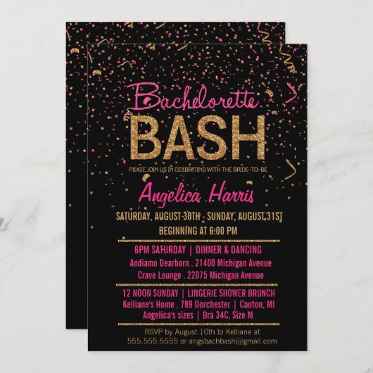 Invitation Parties scintillant Look Confetti Bachelorette Fêt (Devant / Derrière)