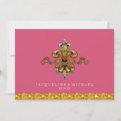 Invitation Parties scintillant Look Faux Or Noir Forme Fleur (Devant)