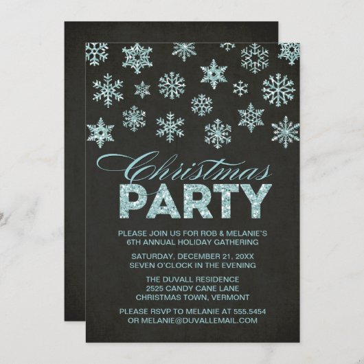 Invitation Parties scintillant Look Snowflakes Fête de Noël I (Devant / Derrière)