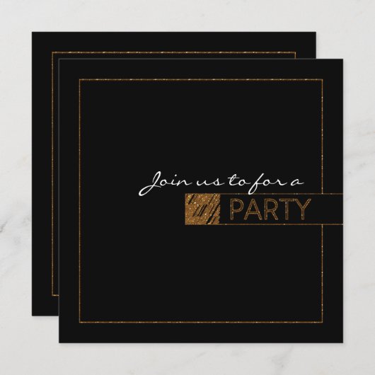 Invitation Parties scintillant Lux Noir & Or Élégante Invitat (Devant / Derrière)