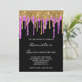 Invitation Parties scintillant Magenta Or gouttes Quinceañera (Debout devant)