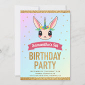 Invitation Parties scintillant Magique Or Unicorn Bunny Anniv (Devant)