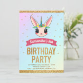 Invitation Parties scintillant Magique Or Unicorn Bunny Anniv (Debout devant)