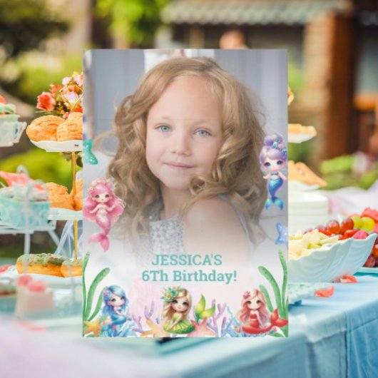 Invitation Parties scintillant Magique Sirène 6E Anniversaire