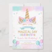 Invitation Parties scintillant magique Unicorn Anniversaire (Devant)