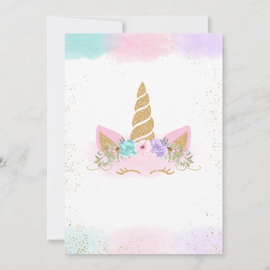 Invitation Parties scintillant magique Unicorn Anniversaire (Dos)