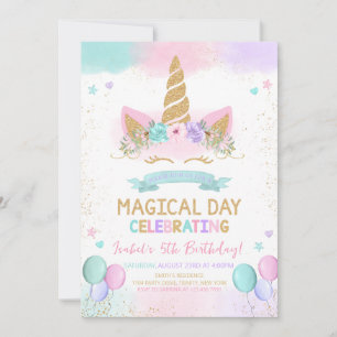 Invitation Parties scintillant magique Unicorn Anniversaire
