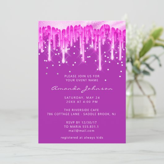 Invitation Parties scintillant  Mariage nuptiale bleu rose Fu (Debout devant)