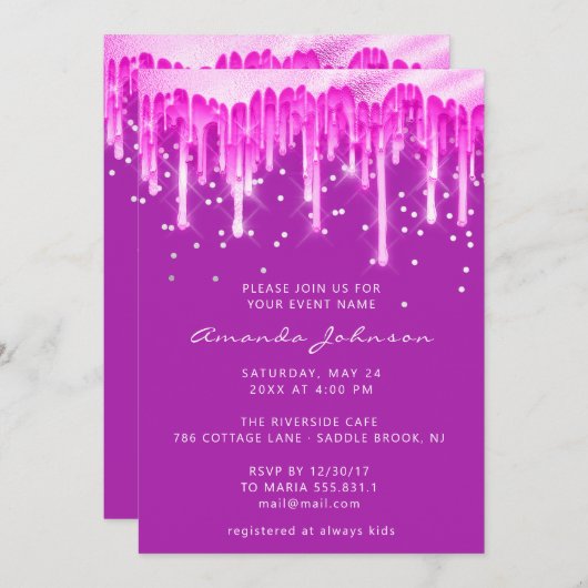 Invitation Parties scintillant  Mariage nuptiale bleu rose Fu (Devant / Derrière)