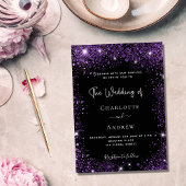 Invitation parties scintillant mariage violet noir