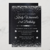 Invitation Parties scintillant métallique noir et argent 21e  (Devant / Derrière)