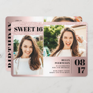 Invitation parties scintillant métallique rose 3 photos Sweet