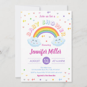 Invitation Parties scintillant mignonne arc-en-ciel nuages co