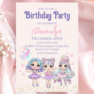 Invitation Parties scintillant mignonne Dolls Fête d'annivers
