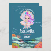 Invitation Parties scintillant mignonne Mermaid Arc-en-ciel E (Devant / Derrière)