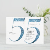 Invitation Parties scintillant minimaliste moderne faux bleu (Debout devant)