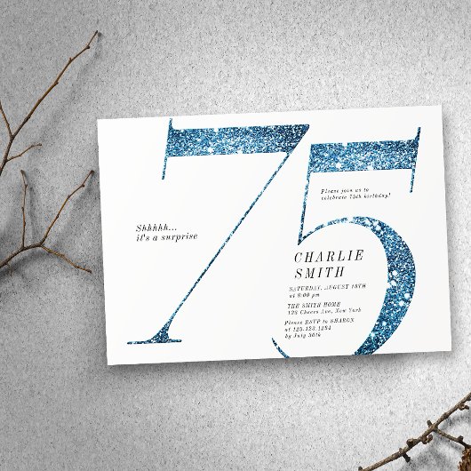 Invitation Parties scintillant minimaliste moderne faux bleu