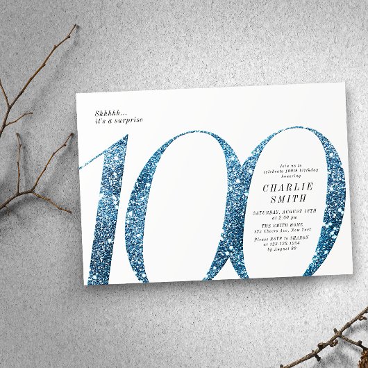 Invitation Parties scintillant minimaliste moderne faux bleu 