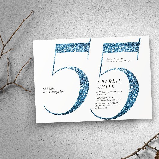 Invitation Parties scintillant minimaliste moderne faux bleu