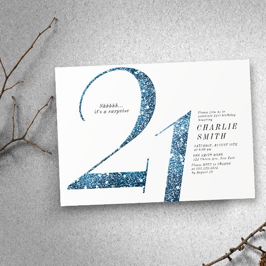 Invitation Parties scintillant minimaliste moderne faux bleu