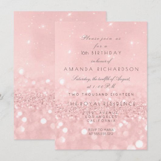 Invitation Parties scintillant minimum Pastel Rose Rose or An (Devant / Derrière)