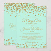 Invitation Parties scintillant Mint & Gold Faux Confetti Mari (Devant / Derrière)
